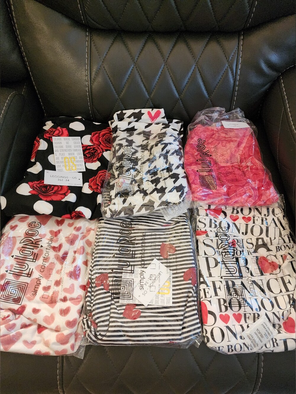 Lularoe Heart OS One Size  Black Polka Dots Lips White Valentines Leggings